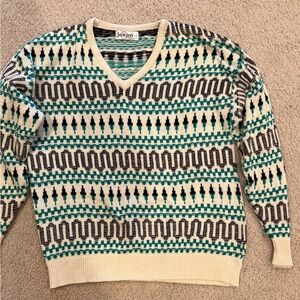 Jantzen Cream and Teal Patterned Sweater